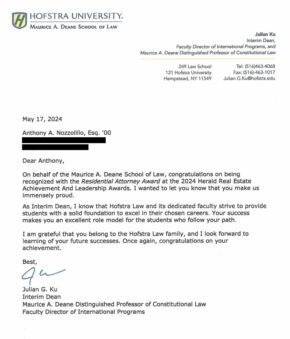 Hofstra Recognition Letter - Anthony A. Nozzolillo, Esq.